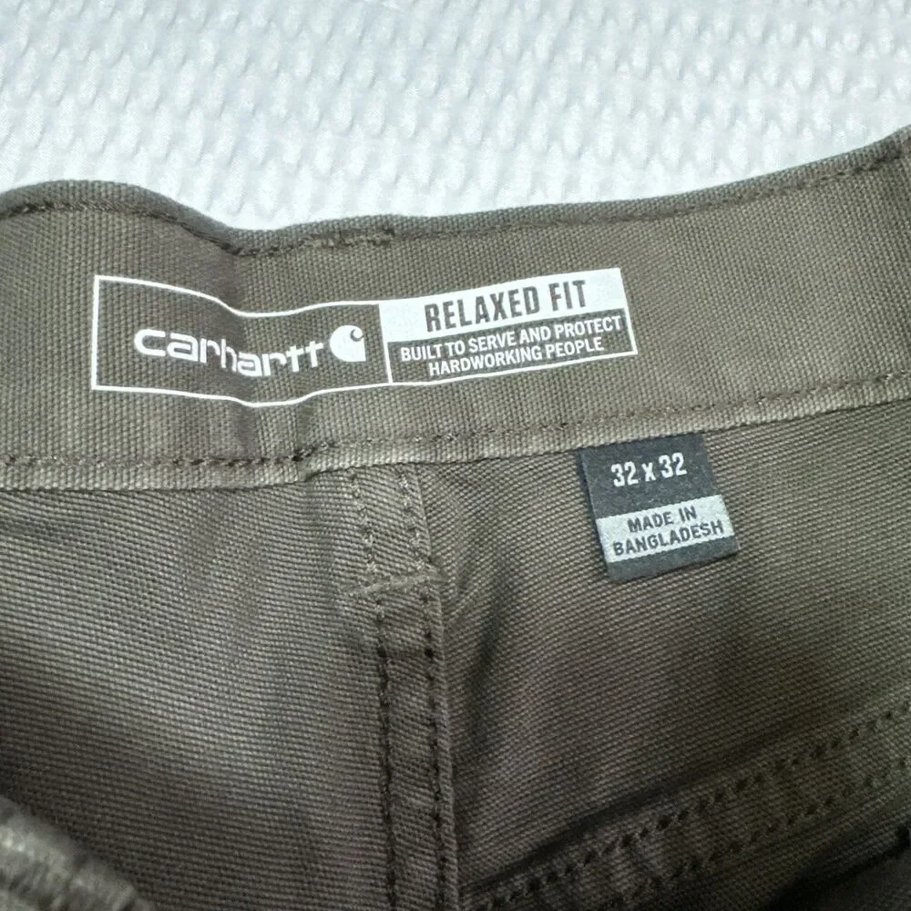 Carhartt Mens 32x32 Brown Work Pants Relaxed Fit Canvas Stretch Utility Durable